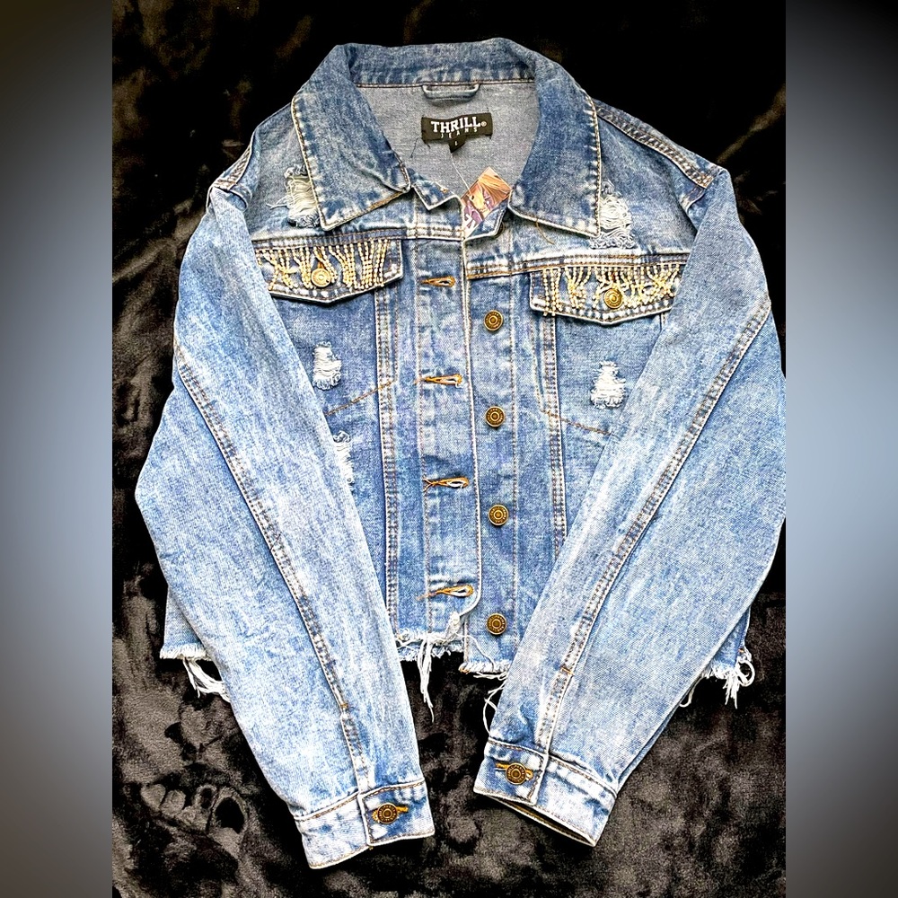 NEW!! Super Cute!! THRILL DISTRESSED JACKET!! - Picture 4 of 6